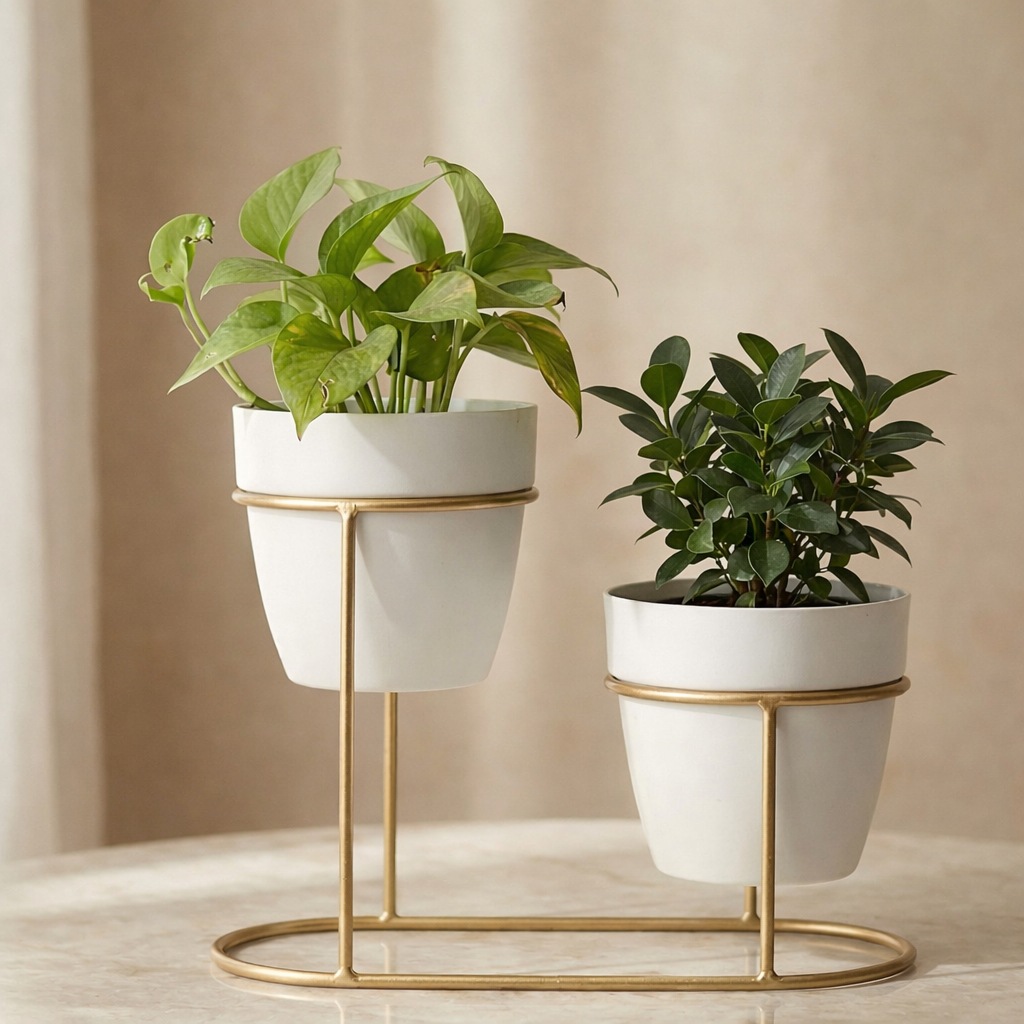 Gold Metal Plant Stand For Kitchen Pack Of 2 - Image 5