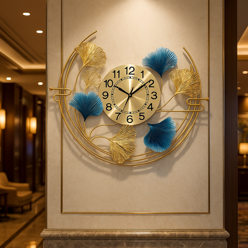 Gold And Blue Metal Wall Clock For Home Decor - Image 2