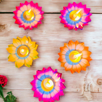 Multicolor Metal Candle Holder For Pooja Pack Of 5