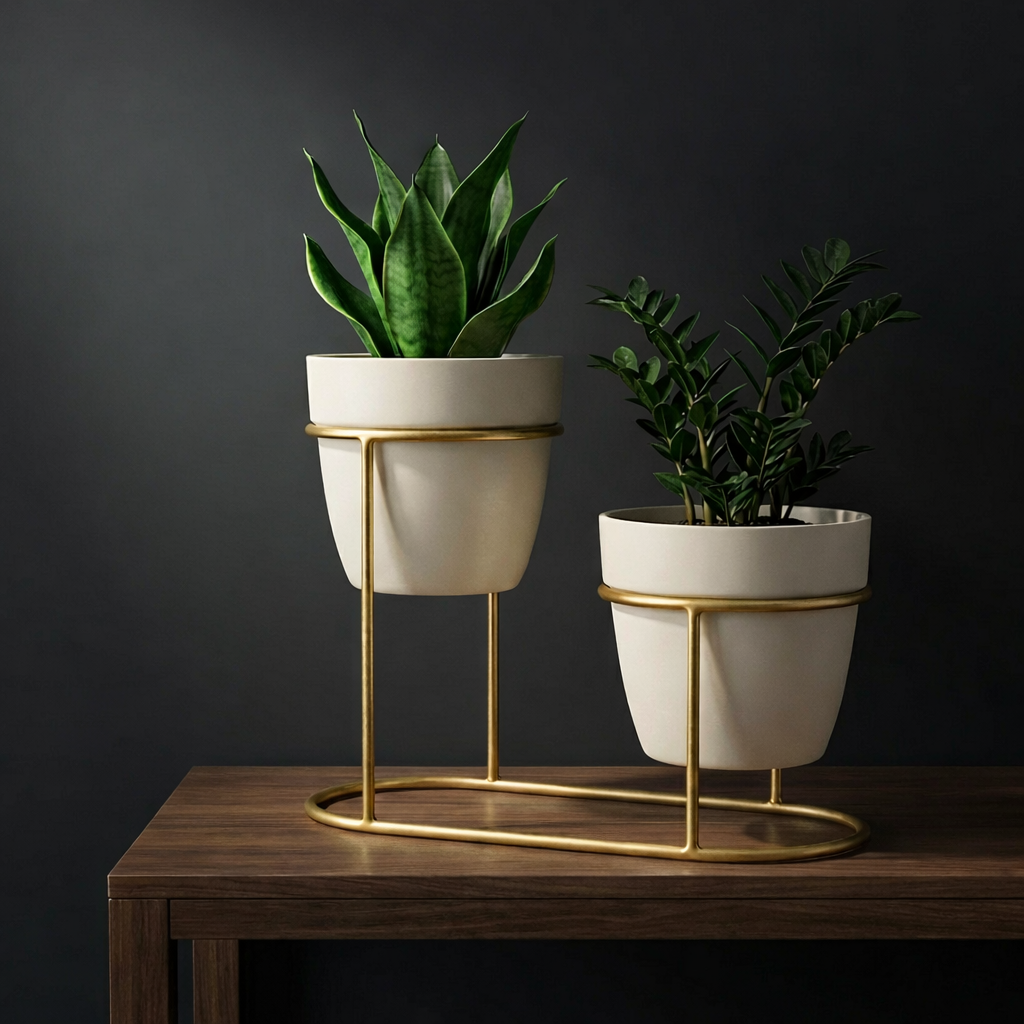 Gold Metal Plant Stand For Kitchen Pack Of 2 - Image 2
