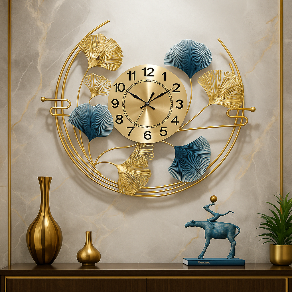 Gold And Blue Metal Wall Clock For Home Decor - Image 8