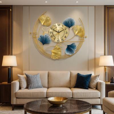 Gold And Blue Metal Wall Clock For Home Decor