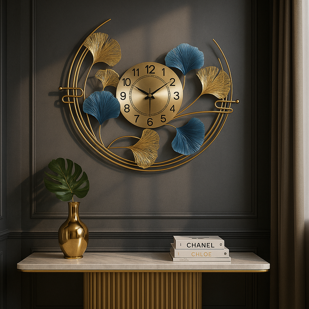 Gold And Blue Metal Wall Clock For Home Decor - Image 4